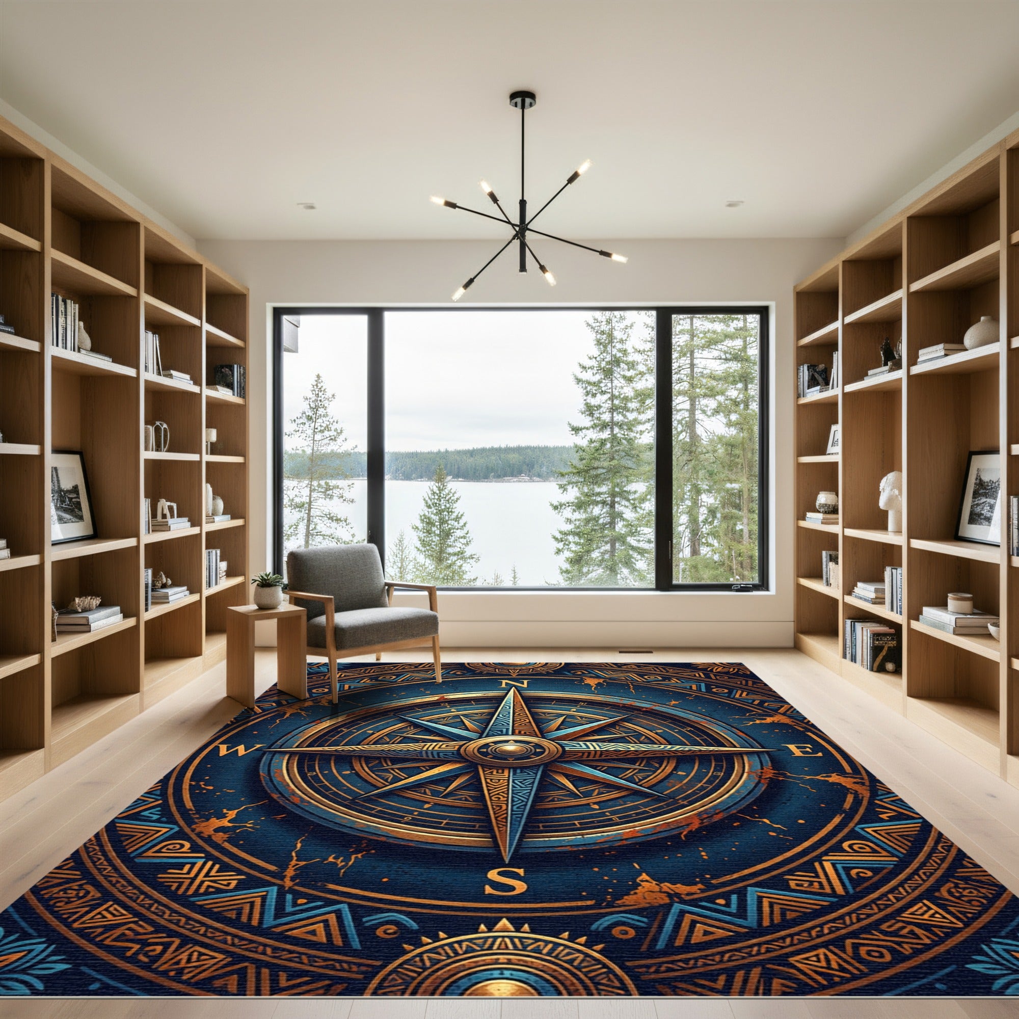 Golden Compass Nautical Blue Medallion Rug