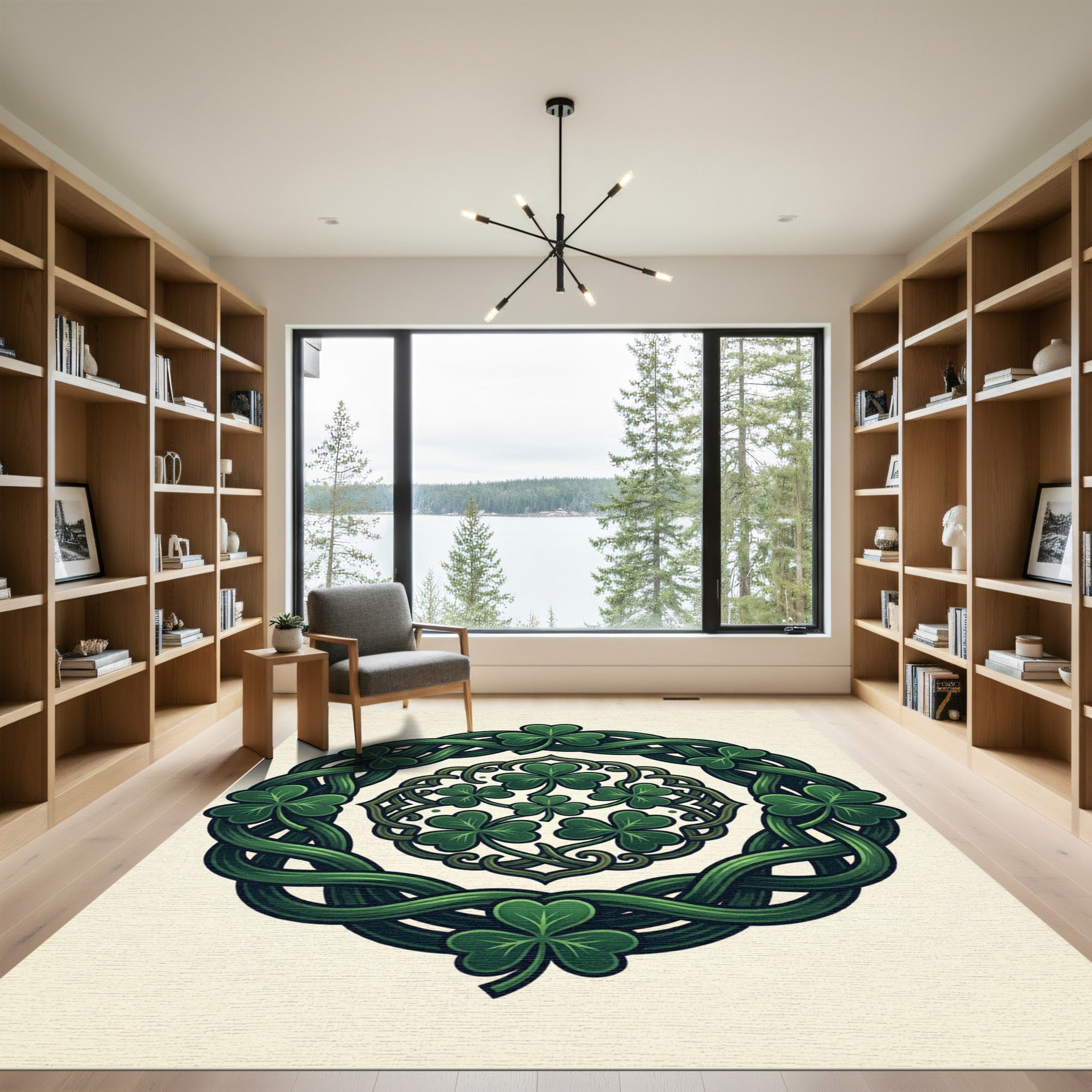 Celtic Shamrock Intertwined Vine Green Medallion Rug