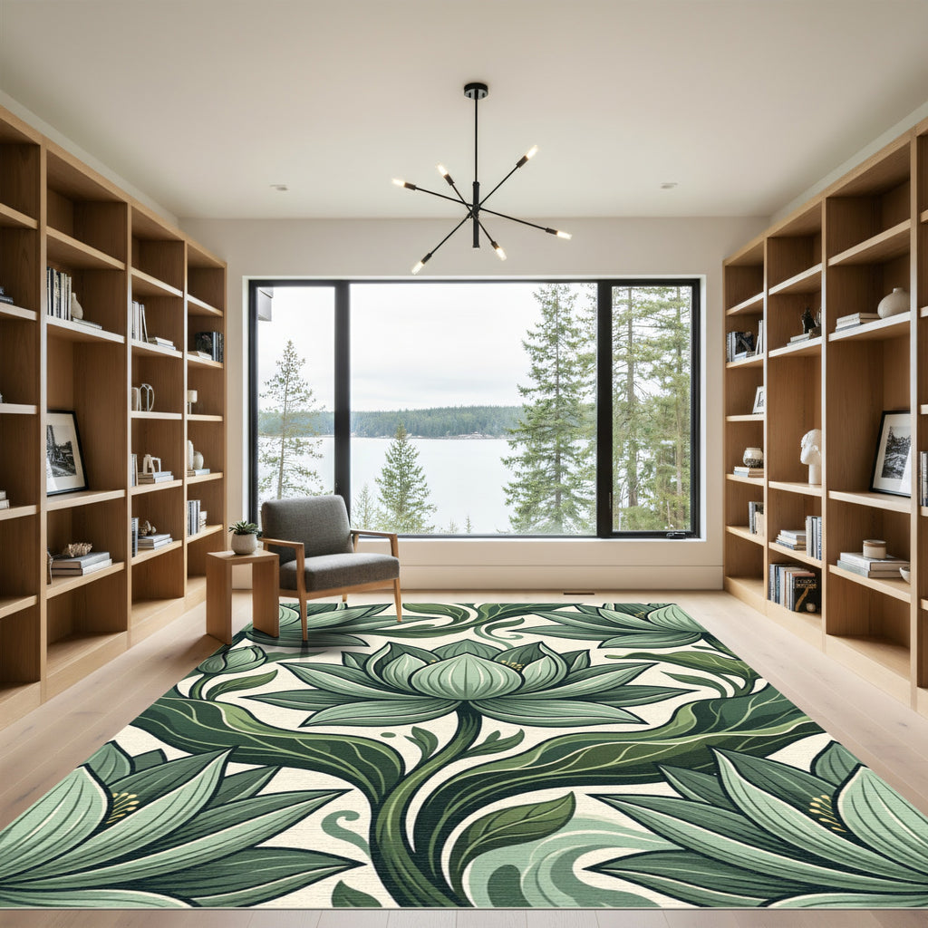 Sage Green Lotus Botanical Flourish Rug