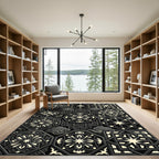 Dark Gray Geometric Starburst Mandala Rug