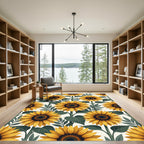 Sunlit Yellow Sunflower Botanical Illustration Rug