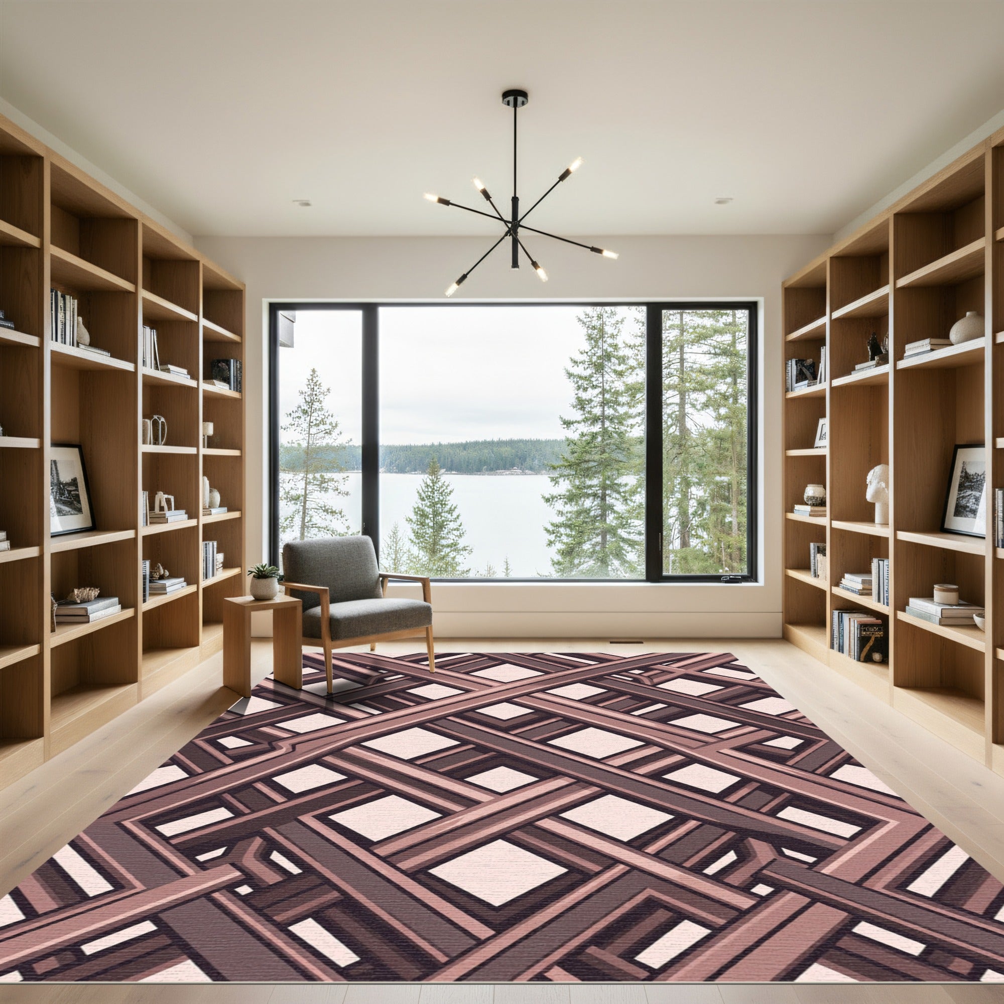 Brown Woven Lattice Square Design Rug