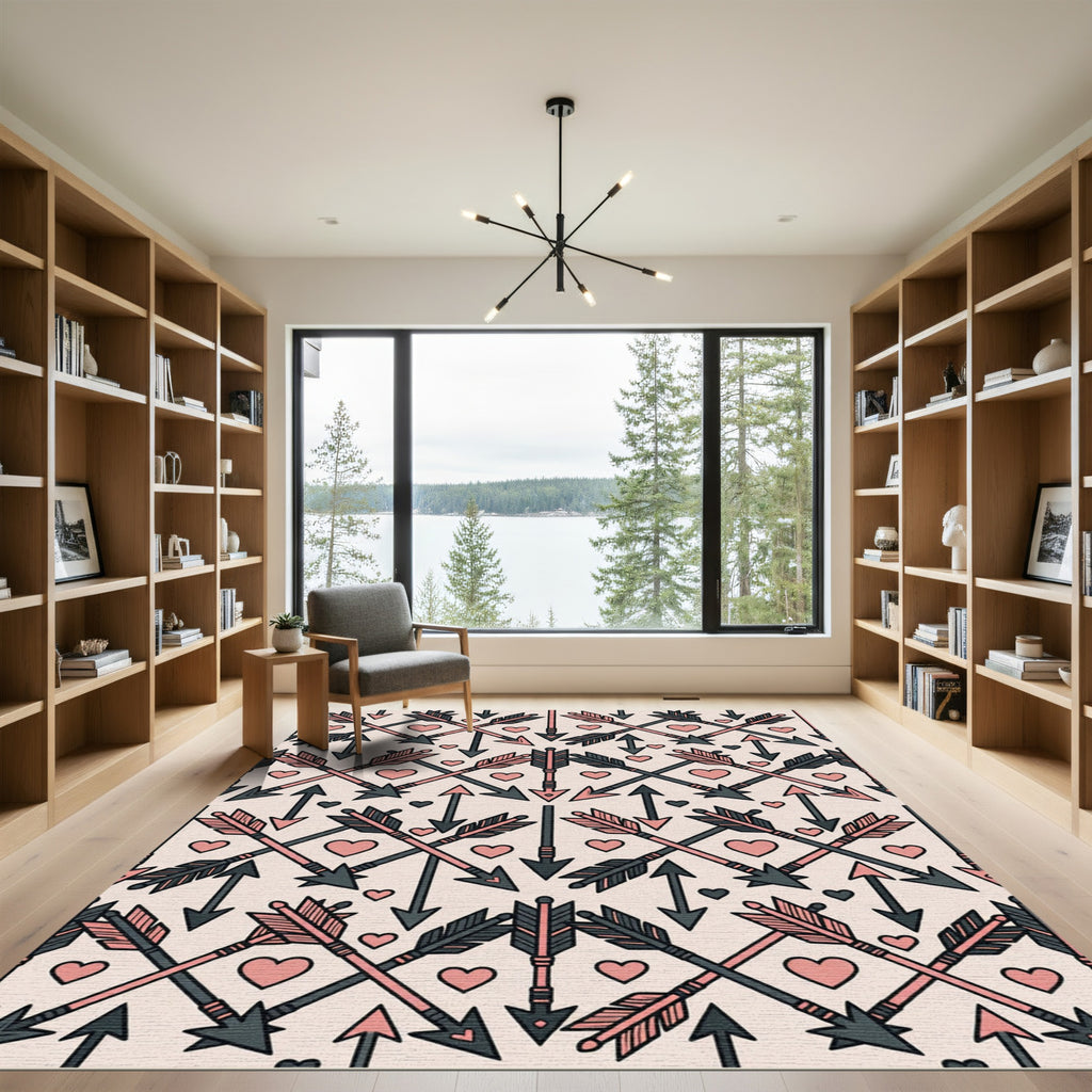 Blush Pink Crossed Arrow Geometric Heart Rug