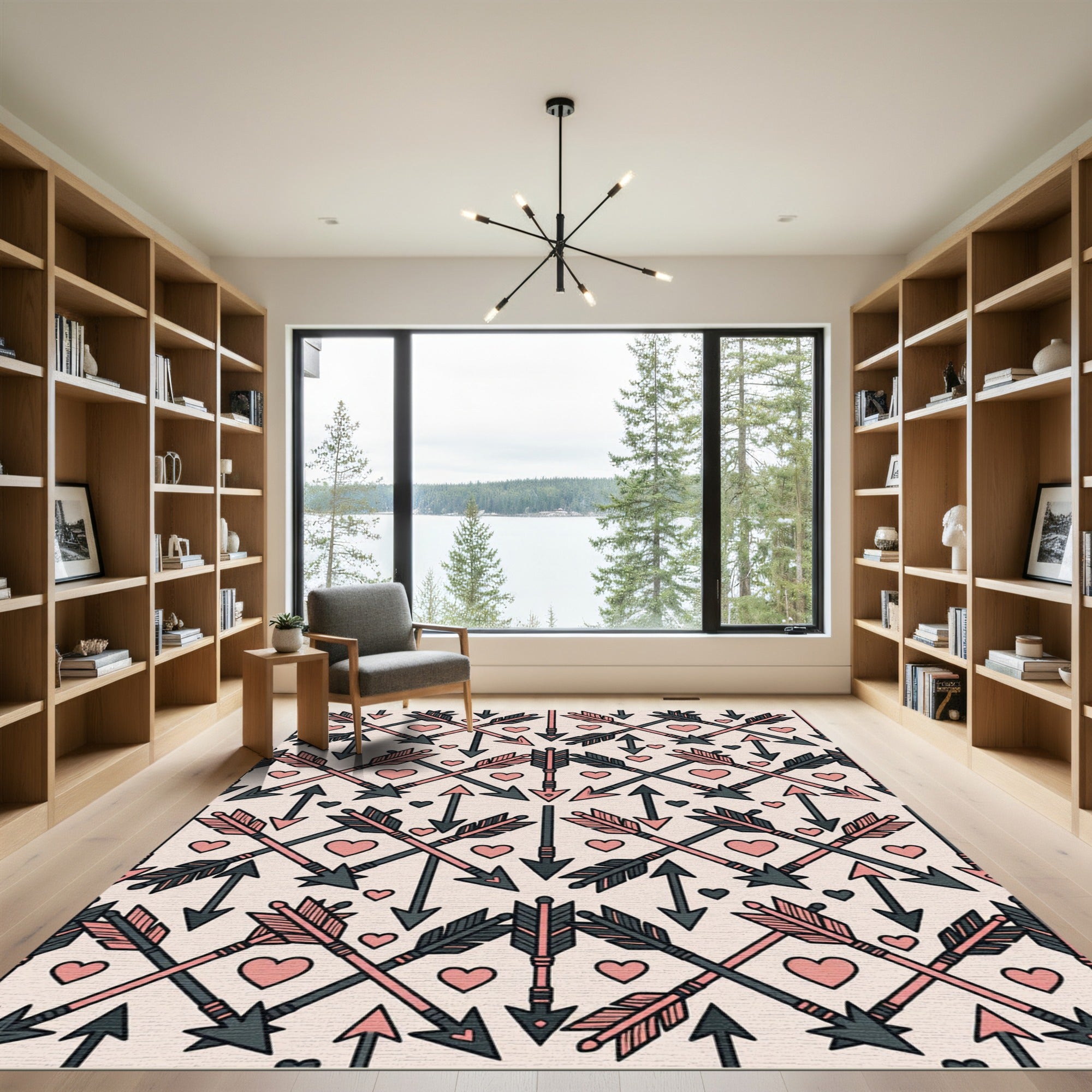 Blush Pink Crossed Arrow Geometric Heart Rug