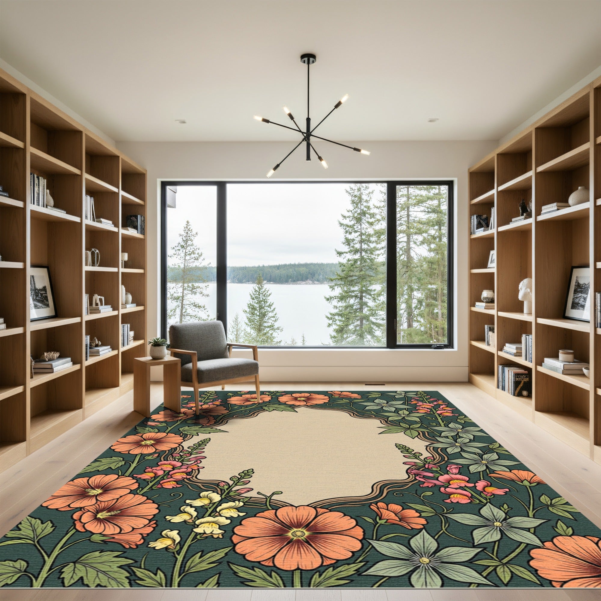 Coral Bloom Whimsical Border Rug