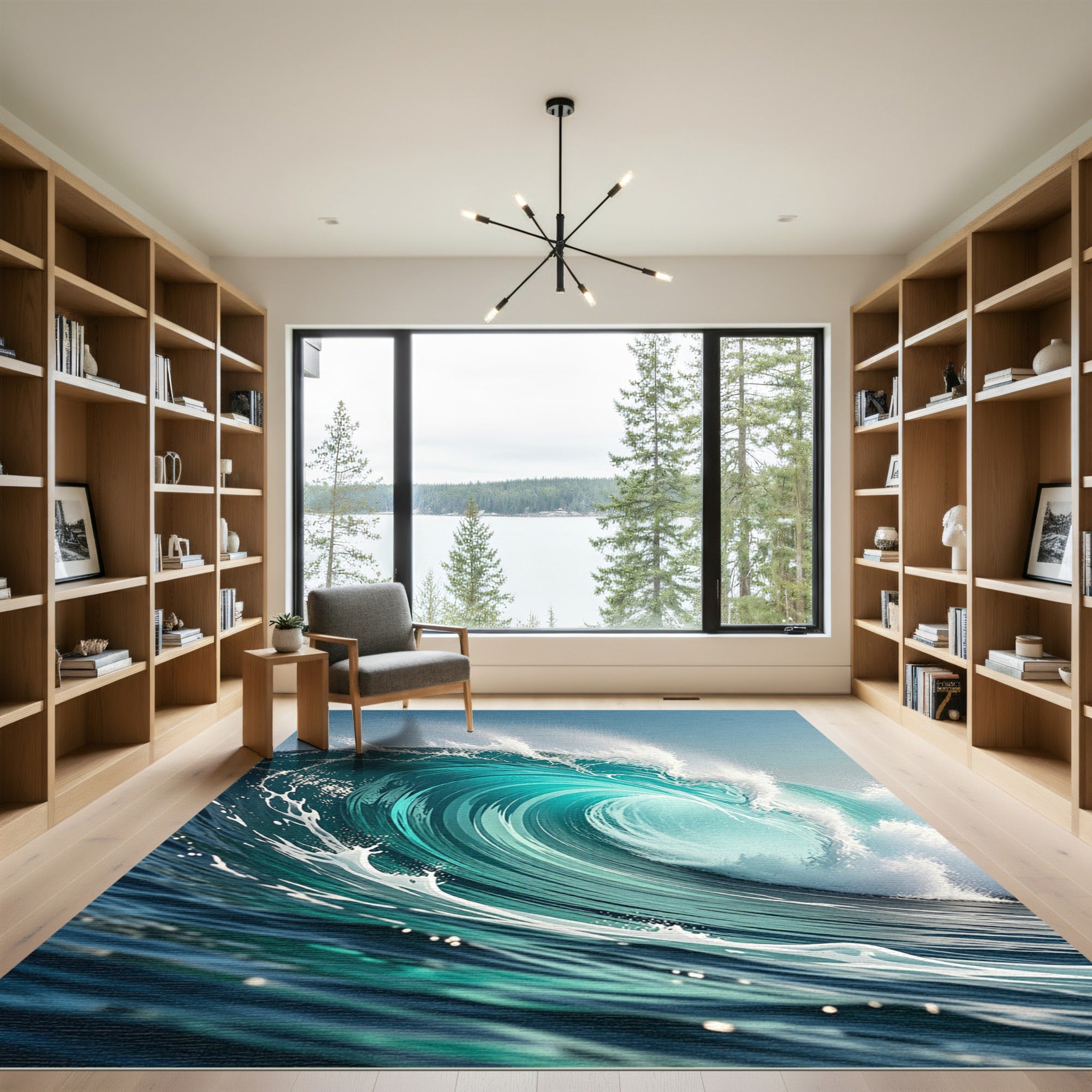 Dynamic Turquoise Ocean Wave Swirl Rug