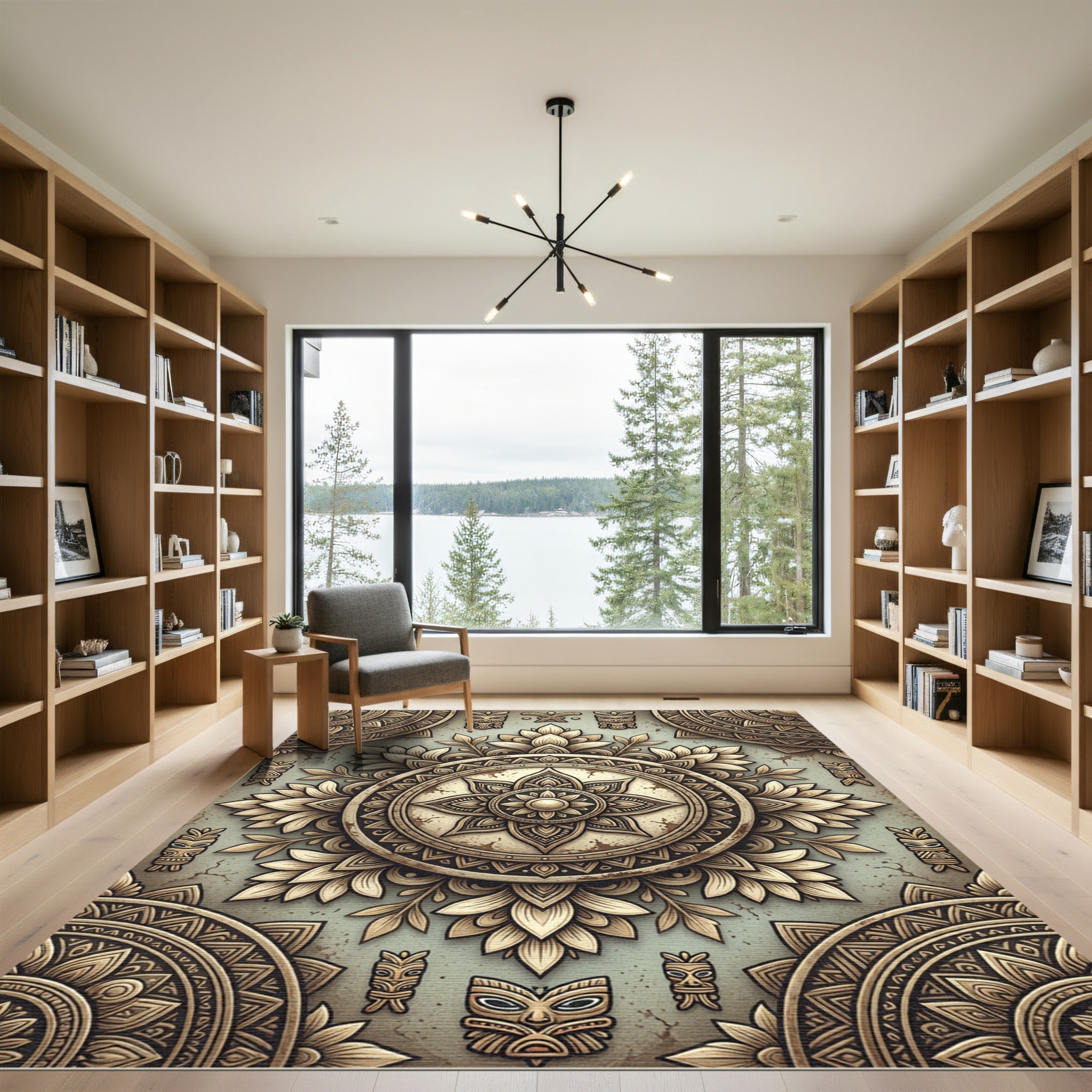 Gold Tiki Floral Mandala Rug