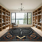 Geometric Compass Nautical Grey Orange Rug