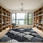 Sophisticated Monochrome Scalloped Art Deco Shell Rug