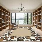 Playful Brown Paw Footprint Border Rug