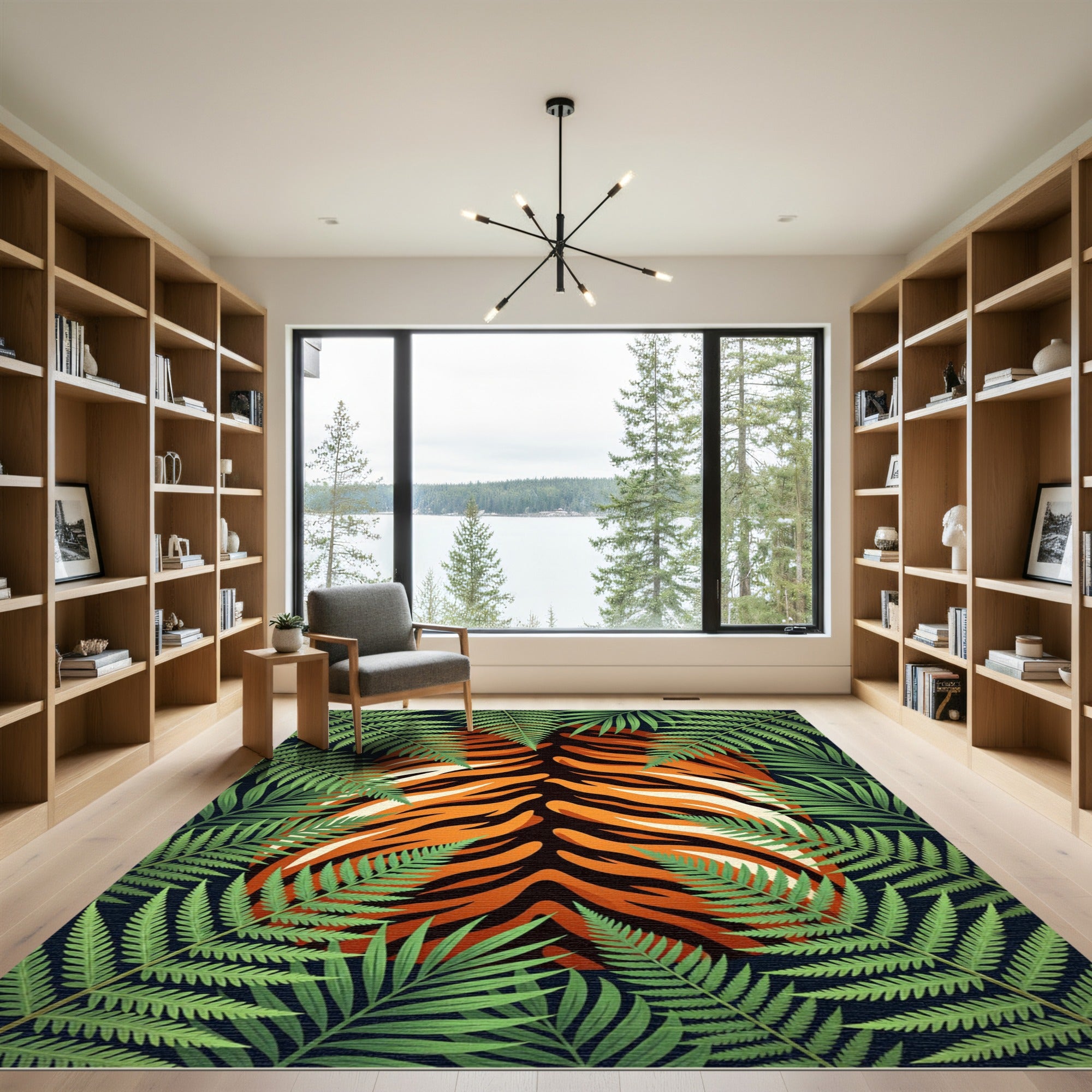 Bold Tropical Tiger Jungle Foliage Rug