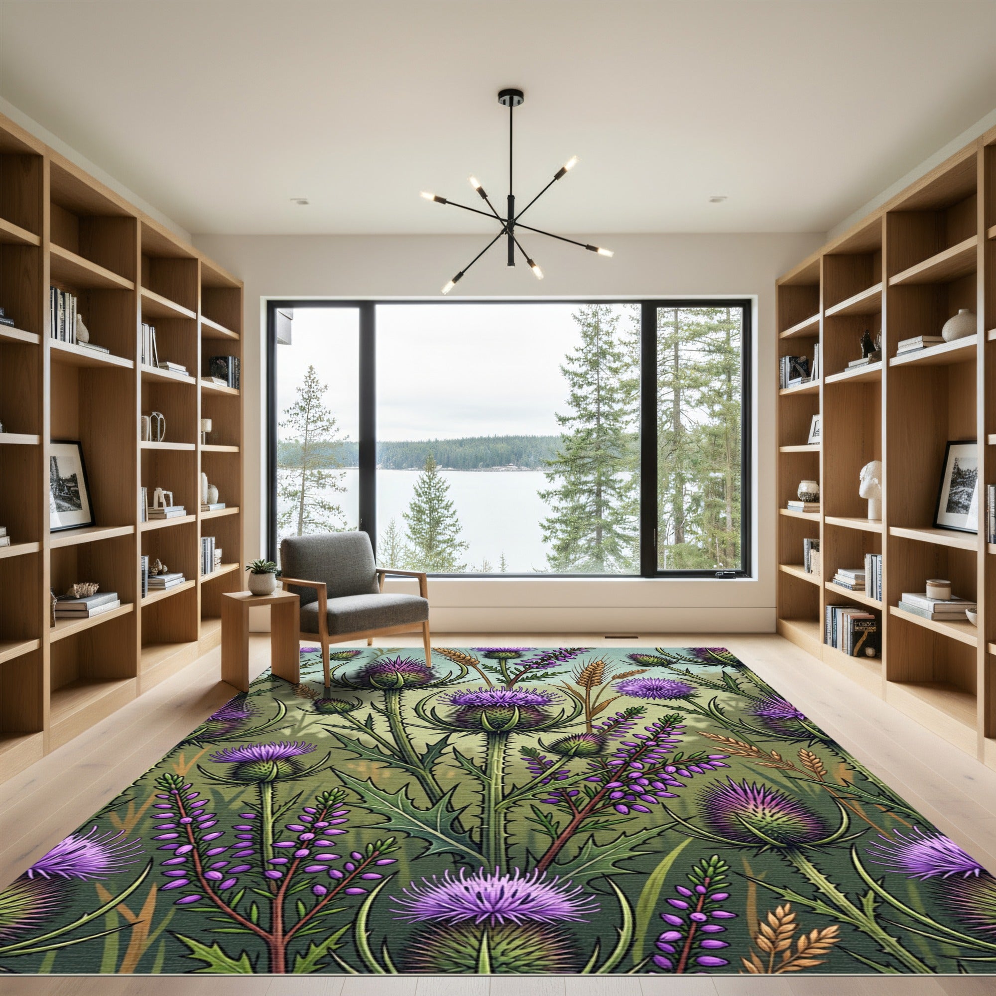 Botanical Purple Thistle and Heather Field Rug