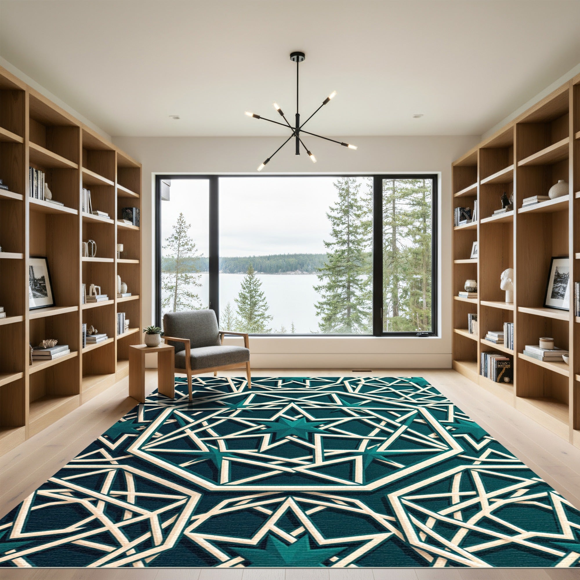 Teal Geometric Star Octagon Rug