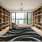 Monochrome Swirl Abstract Fluid Lines Rug
