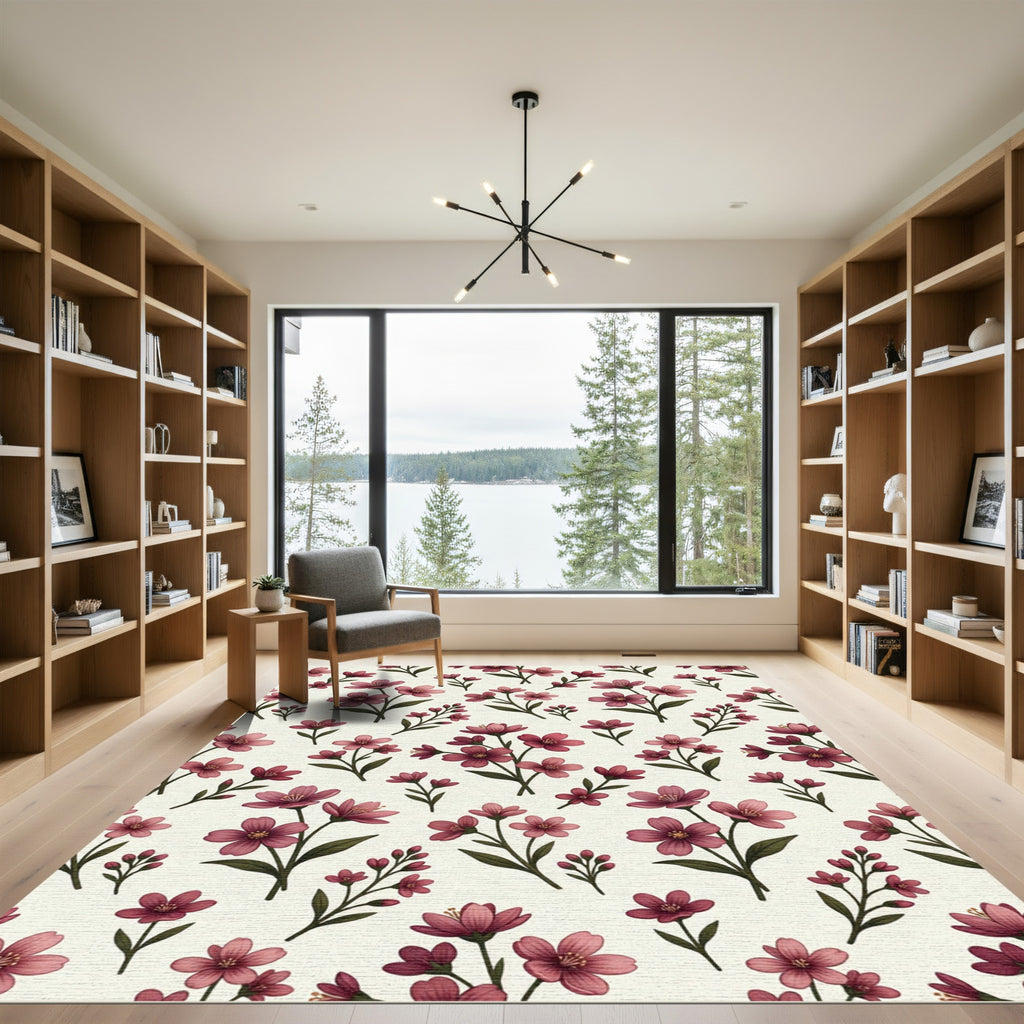 Elegant Mauve Blossom Floral Botanical Rug