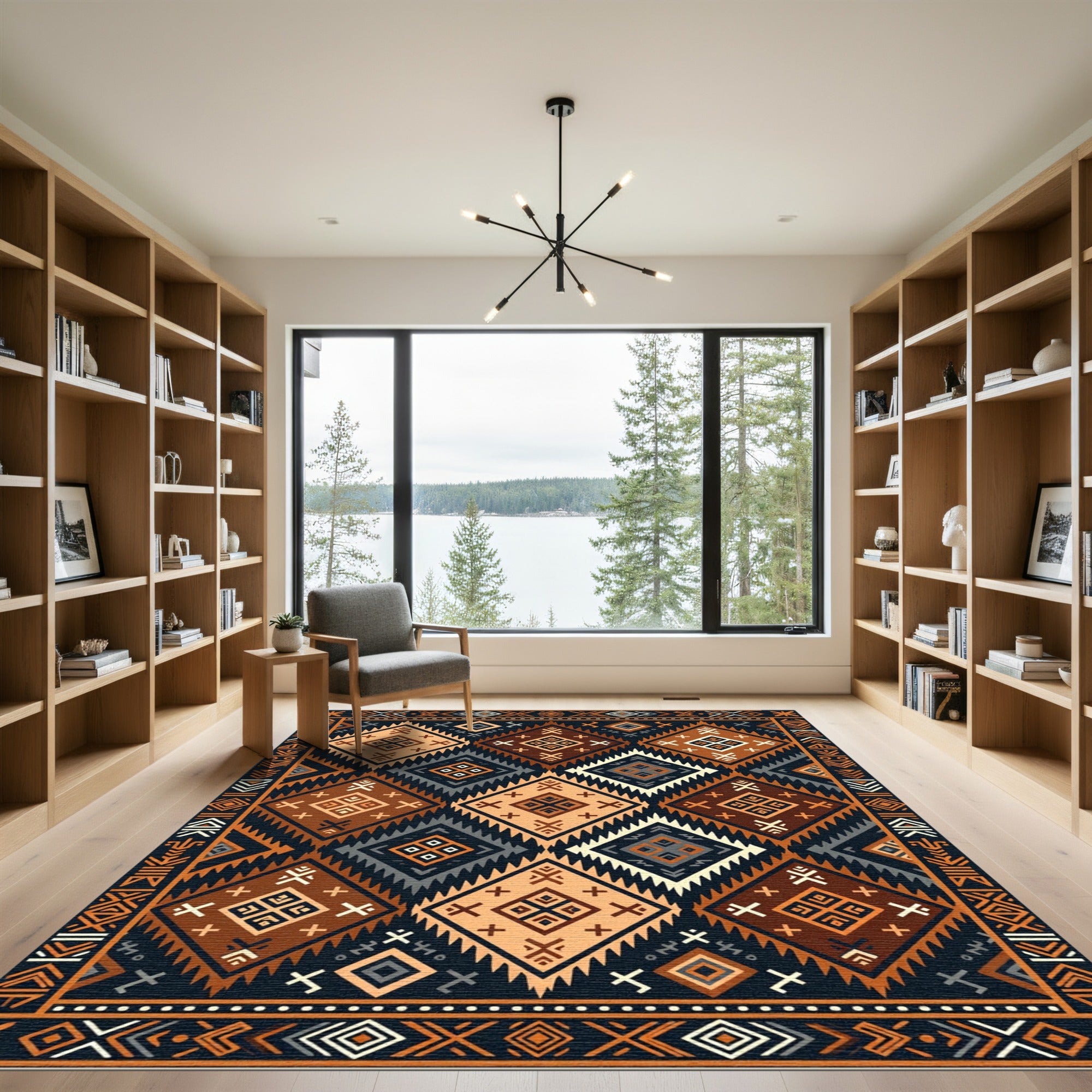 Earthy Geometric Diamond Boho Area Rug