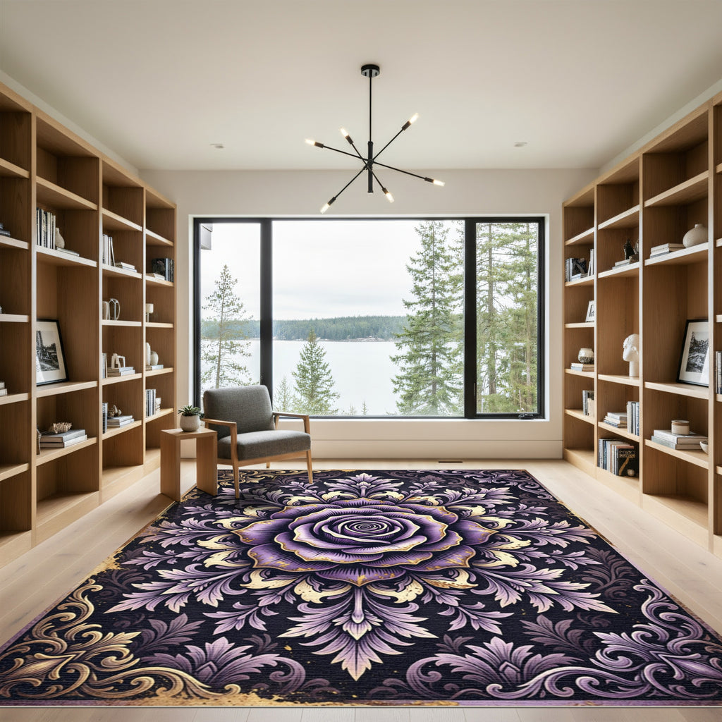 Elegant Violet Rose Ornate Floral Medallion Rug