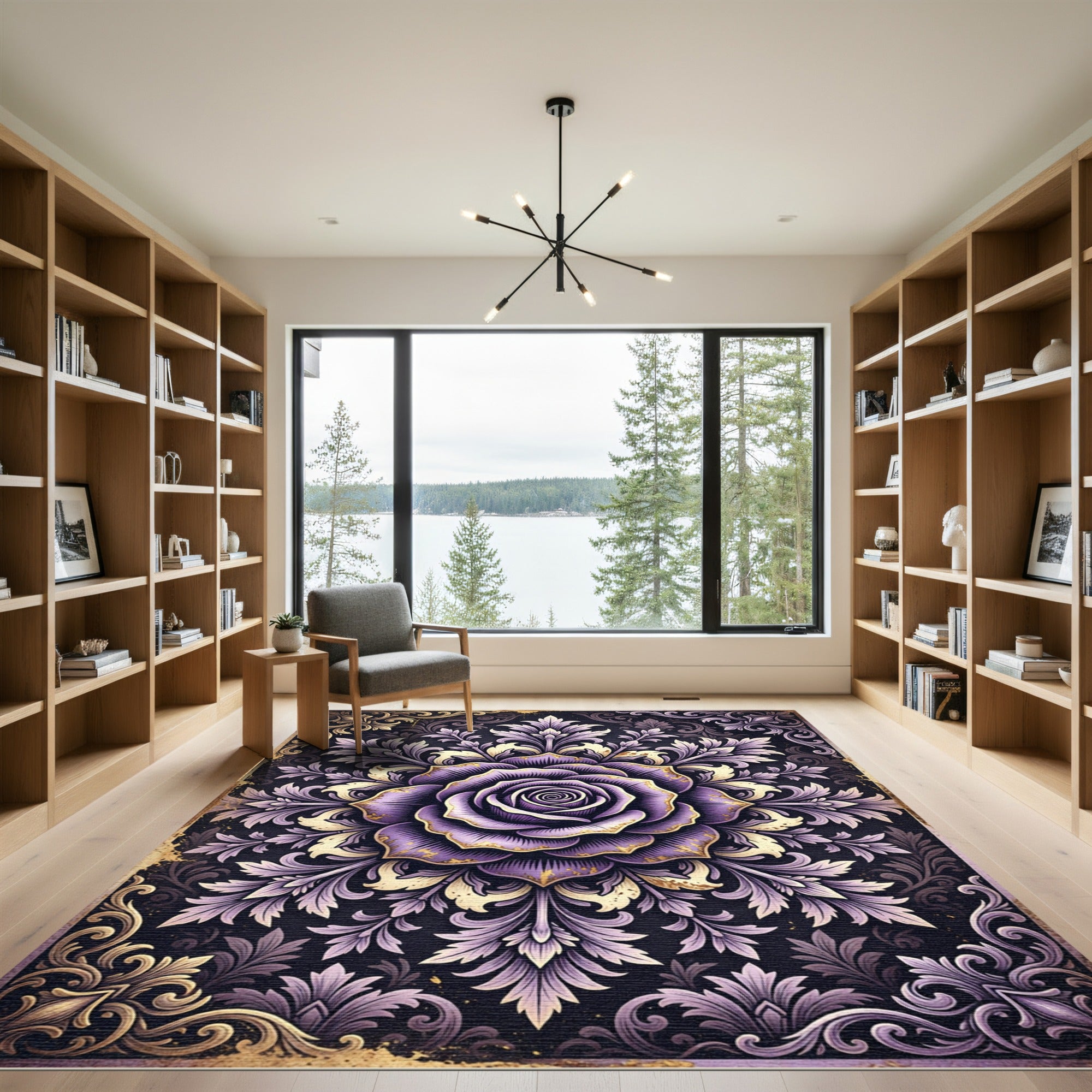 Elegant Violet Rose Ornate Floral Medallion Rug