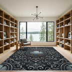 Ornate Silver Damask Circular Medallion Rug
