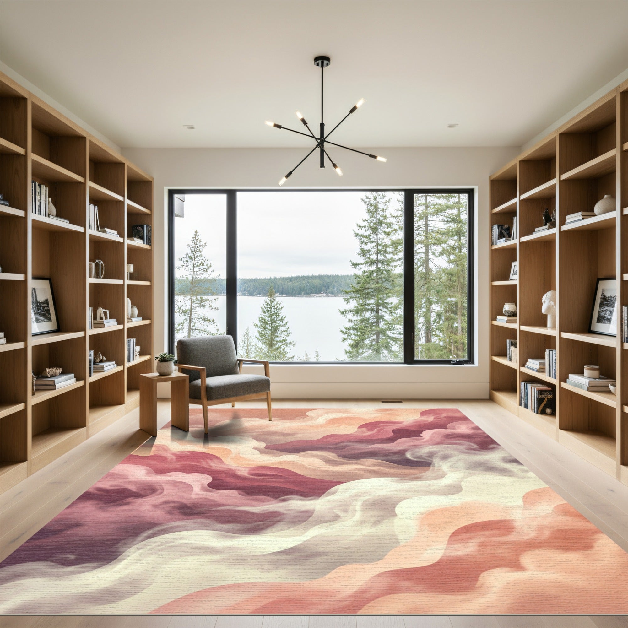 Ethereal Peach and Mauve Abstract Clouds Rug