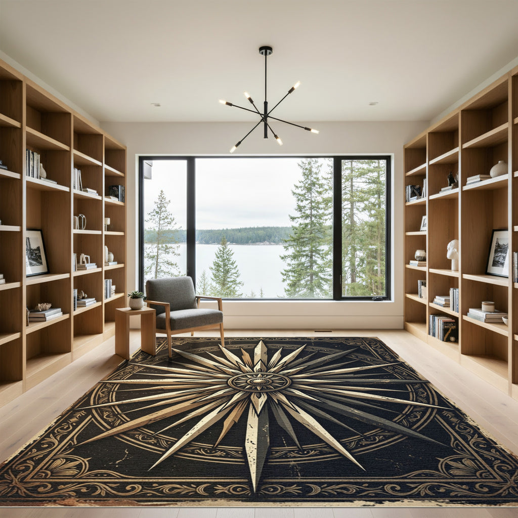 Vintage Celestial Compass Star Medallion Rug