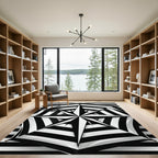 Bold Black White Starburst Stripes Rug