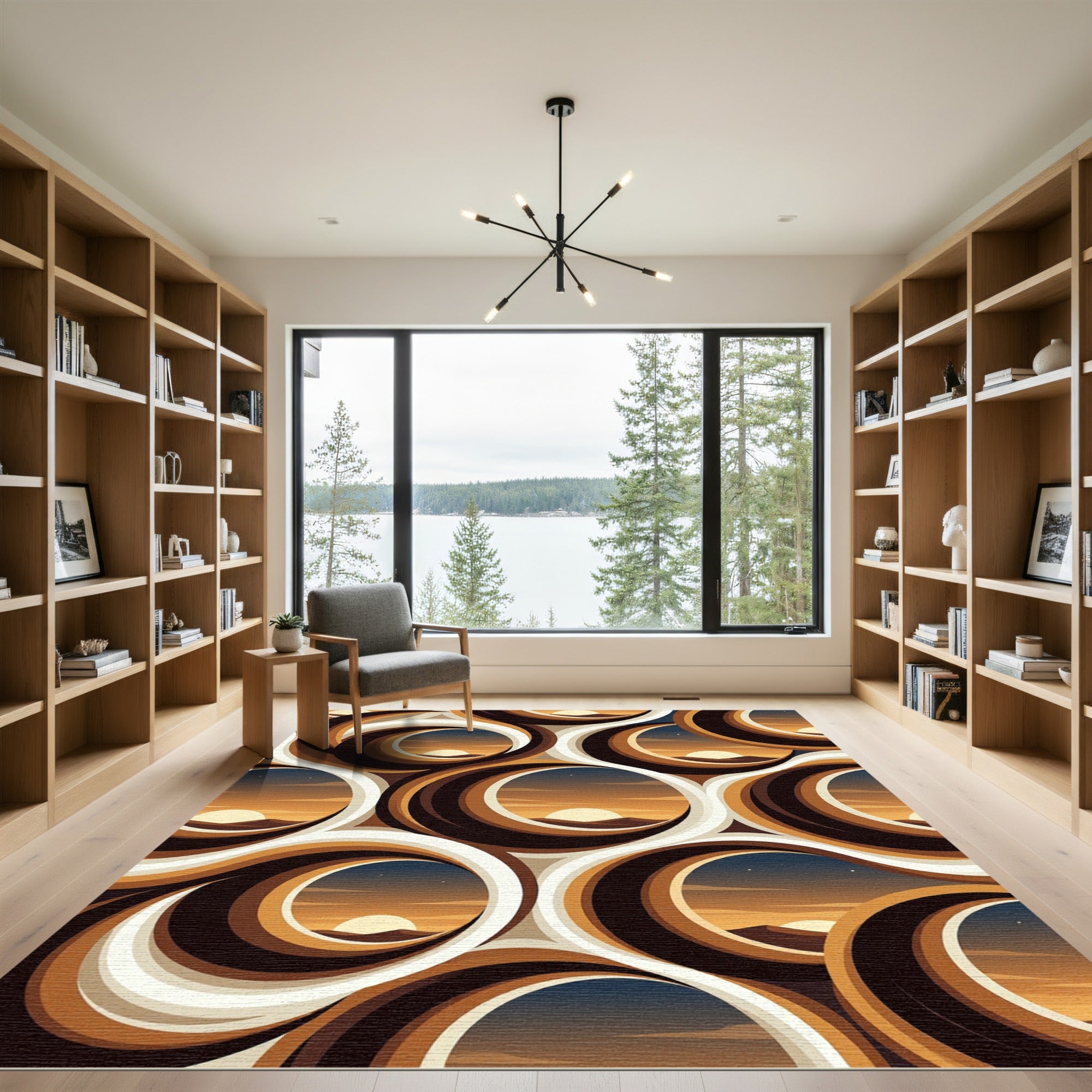 Retro sunset roundels flowing pattern Rug