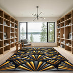 Art Deco Gold Black Fan Geometric Rug