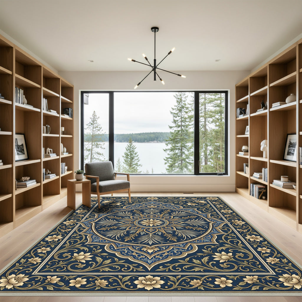 Deep Blue Floral Medallion Artistry Rug