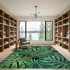 Lush Tropical Green Gold Leaf Rug