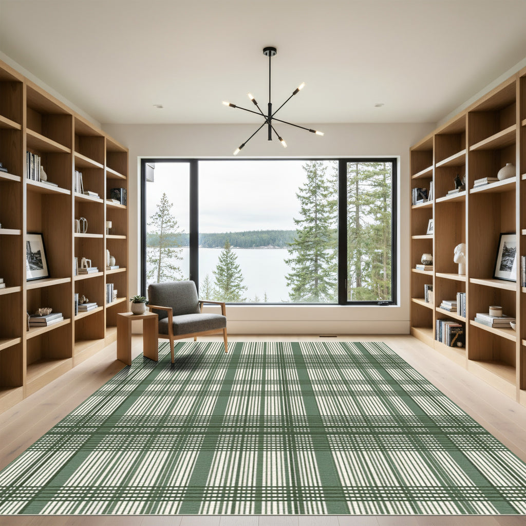 Sage Green Tonal Plaid Lines Rug