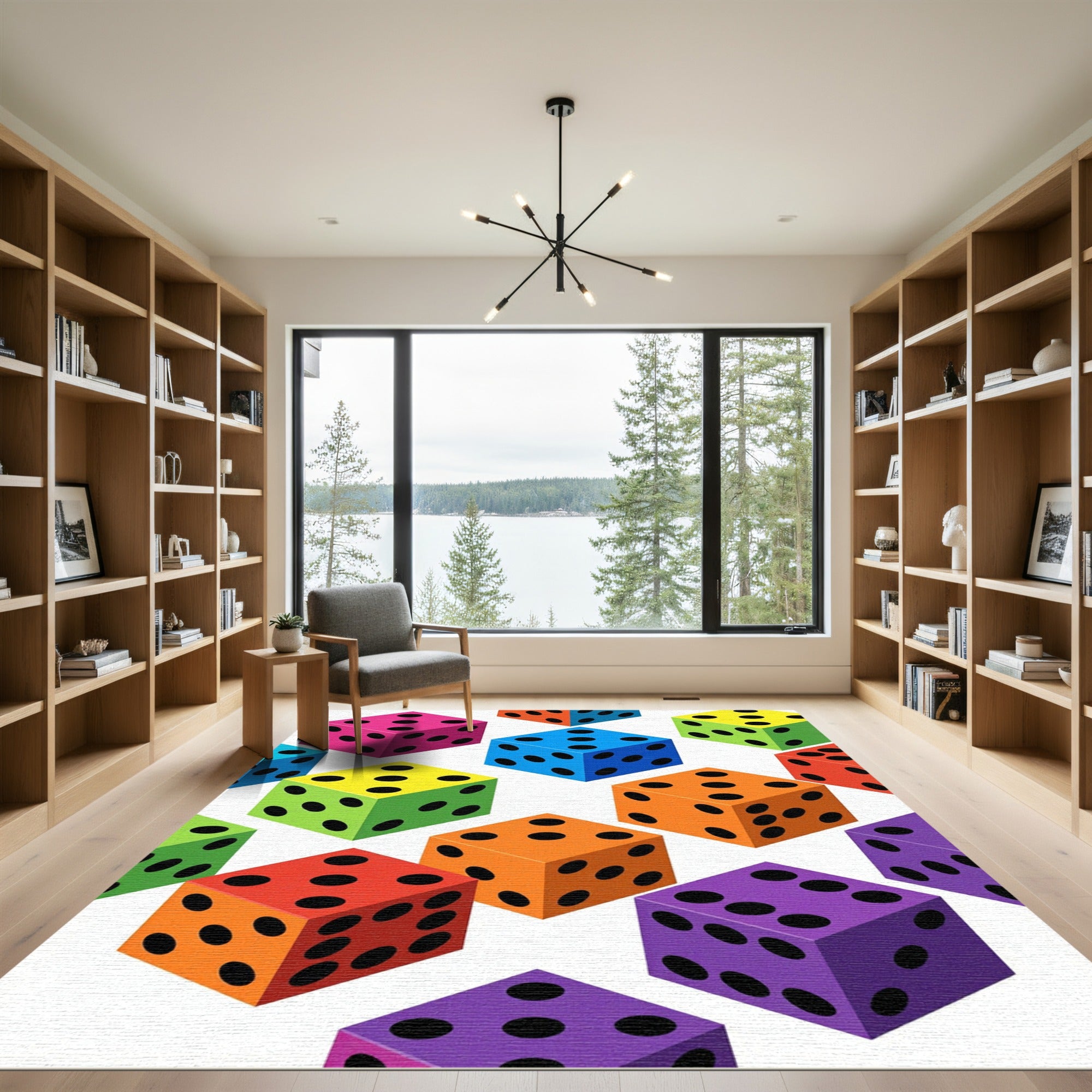 Vibrant Isometric Multicolored Dice Grid Rug