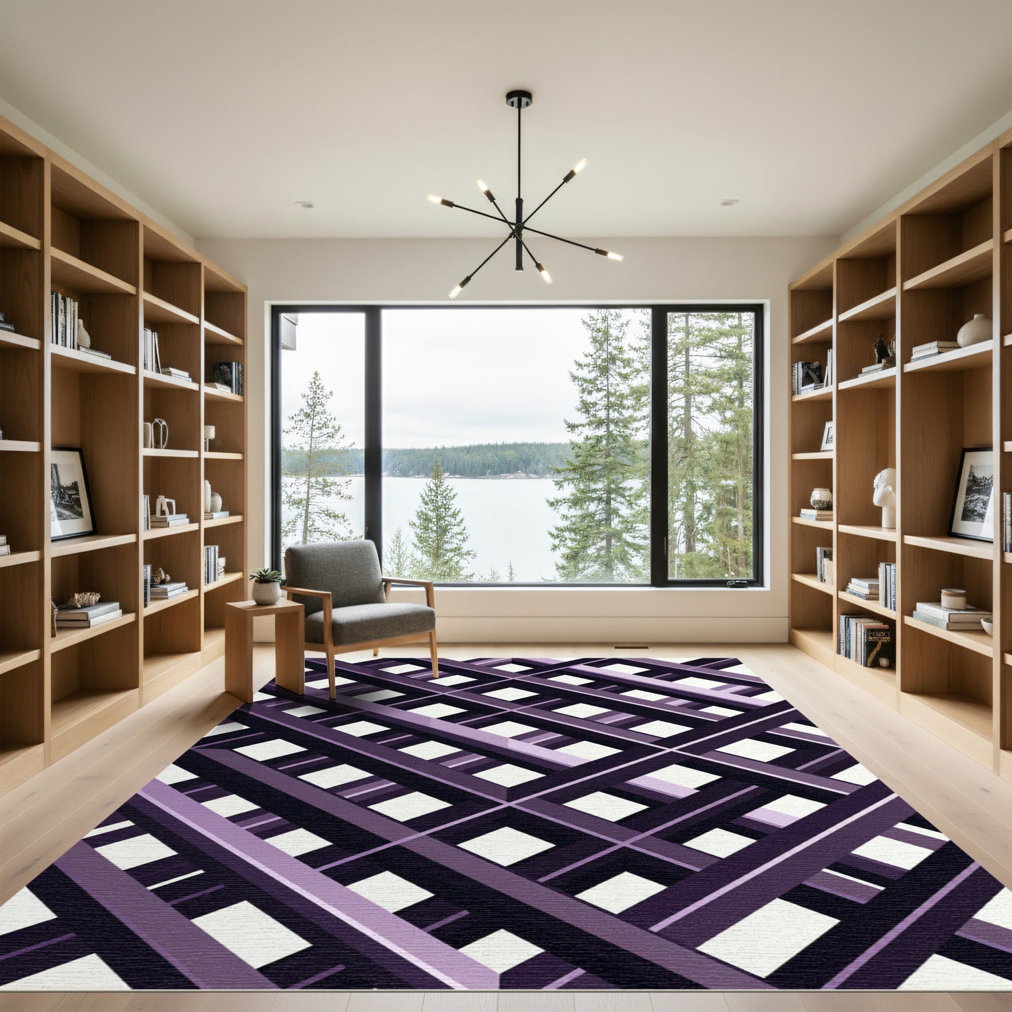Modern Purple Geometric Intersecting Grid Rug