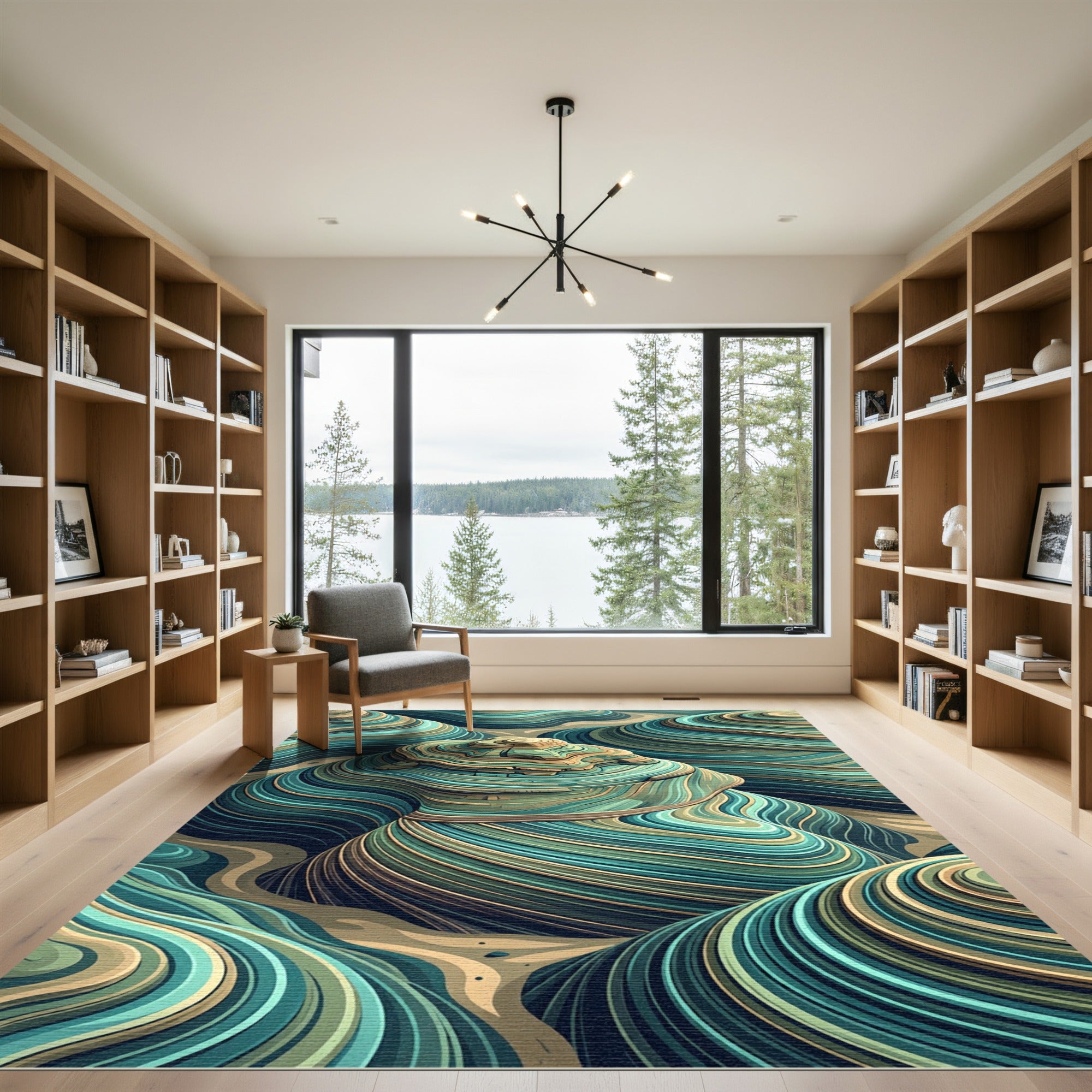 Green Blue Earthy Toned Stratified Waves Rug
