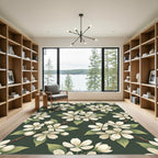 Elegant Apple Blossom Dark Green Tones Rug