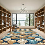 Golden Seashell Wave Nautical Coastal Art Rug