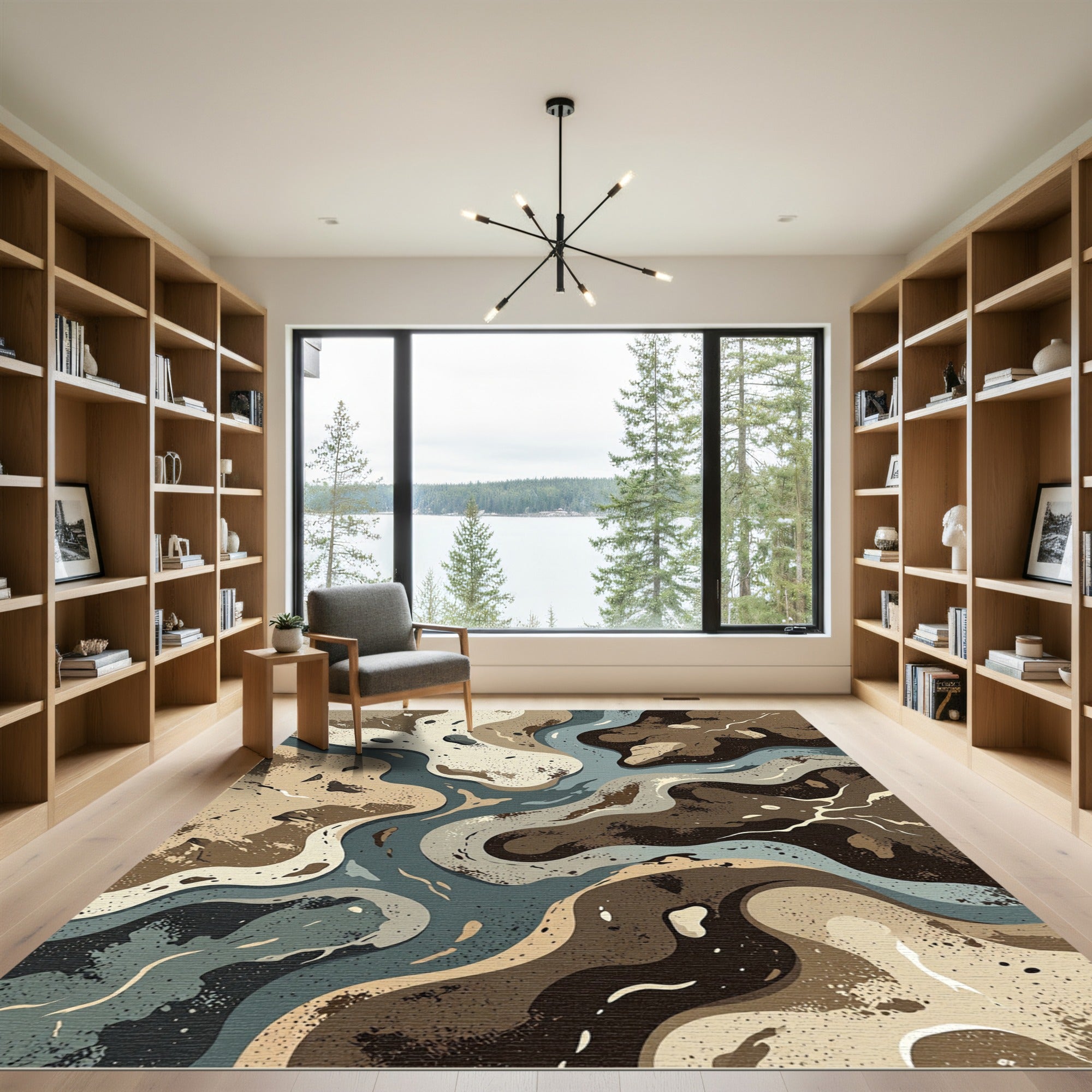 Abstract Earth Tone River Swirl Rug