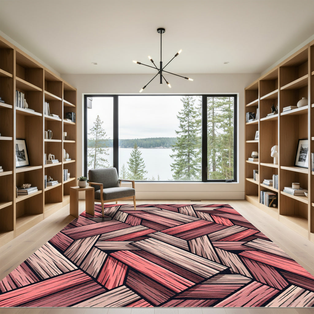 Coral Wood Plank Parquet Rug