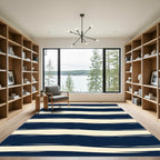 Navy Blue Brushed Wavy Horizontal Stripe Rug