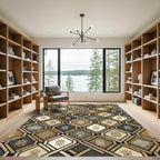 Earthy Brown Geometric Tribal Diamond Artwork Rug