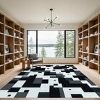 Monochrome Pixelated Geometric Block Rug