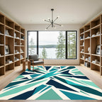 Deep Teal Shattered Geometric Burst Rug
