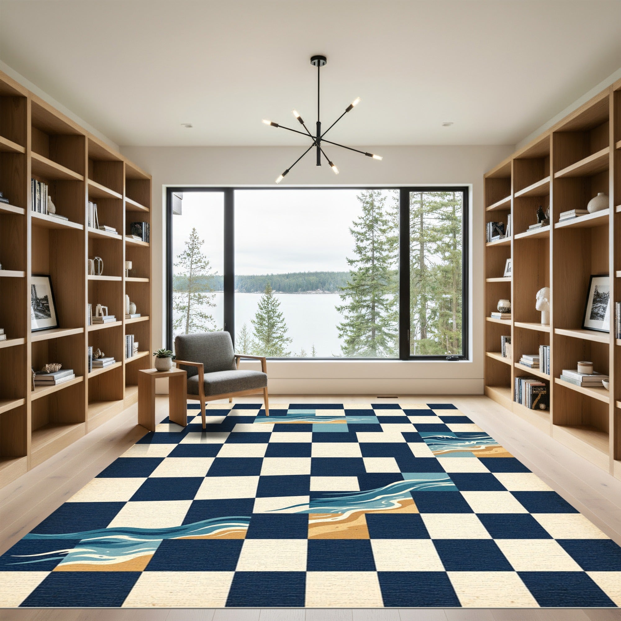 Checkerboard Ocean Wave Contrast Art Rug