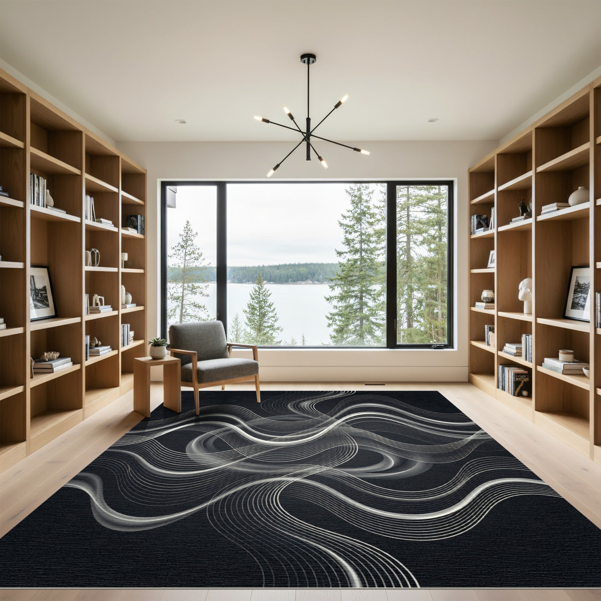 Monochromatic Abstract Wave Symphony Rug