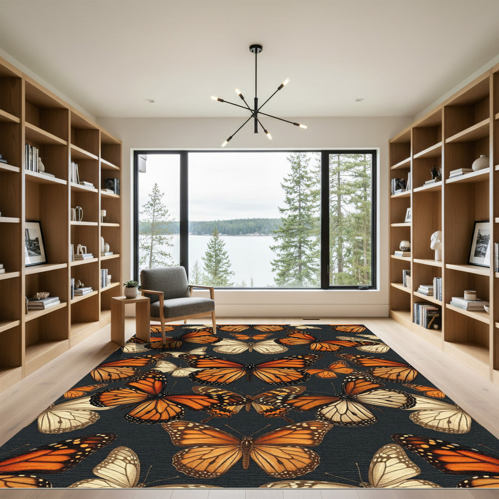Elegant Orange Monarch Butterfly Garden Rug