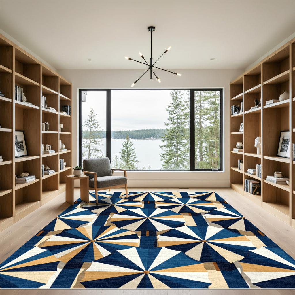 Navy and Cream Striped Beach Umbrella Overlay Rug