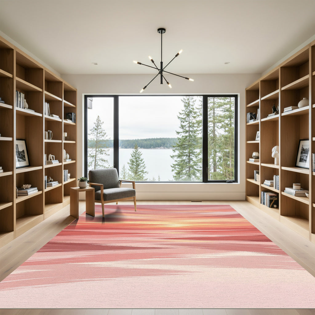 Coral Sunset Abstract Brushstroke Rug