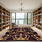 Regal Gold Crown Burgundy Damask Rug