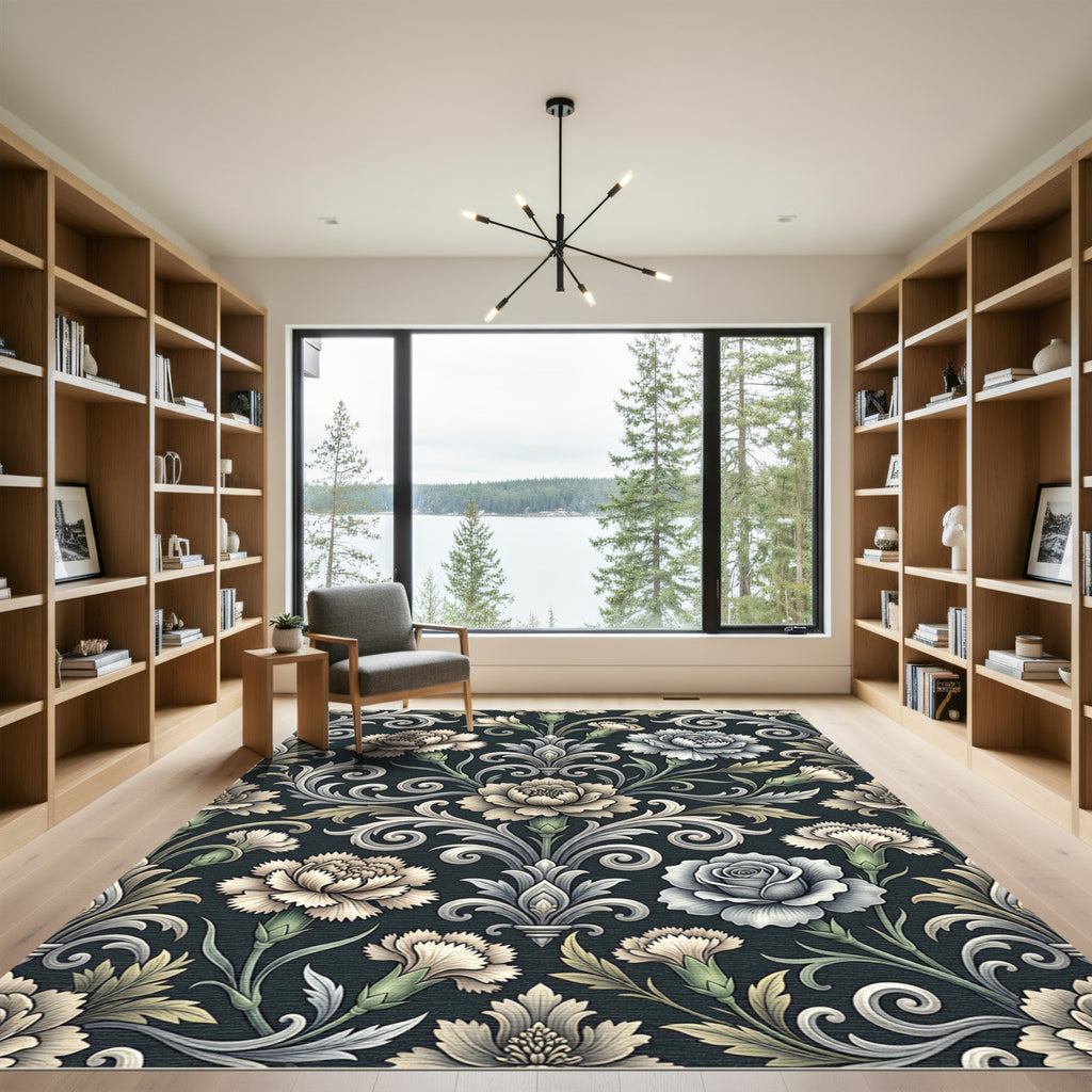 Dark Floral Damask with Creamy Accents Rug