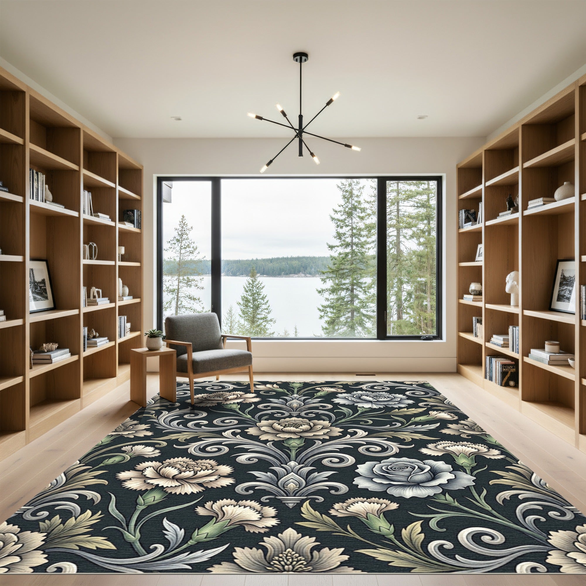 Dark Floral Damask with Creamy Accents Rug